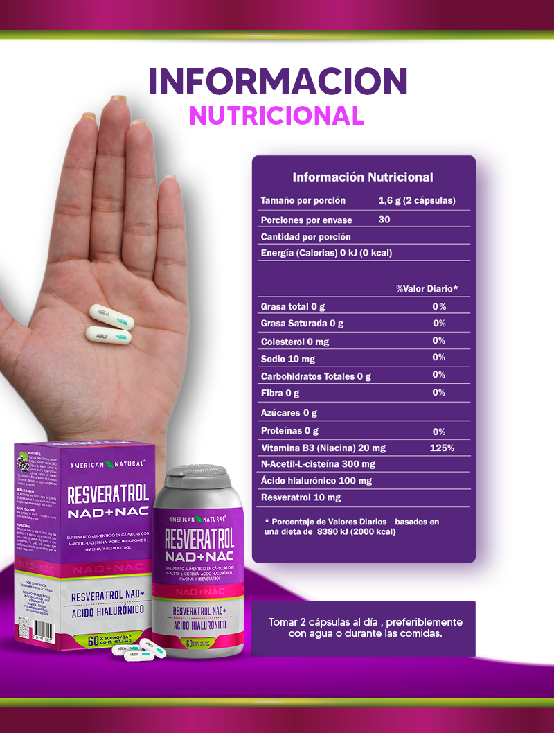 Resveratrol NAD+NAC™: Vitalidad y Bienestar en cápsulas