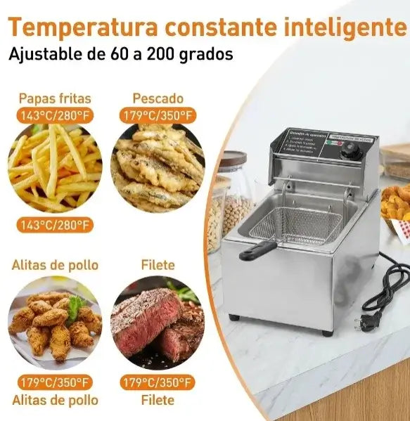 RAF™. Freidora Eléctrica de Acero Inoxidable 6Lt