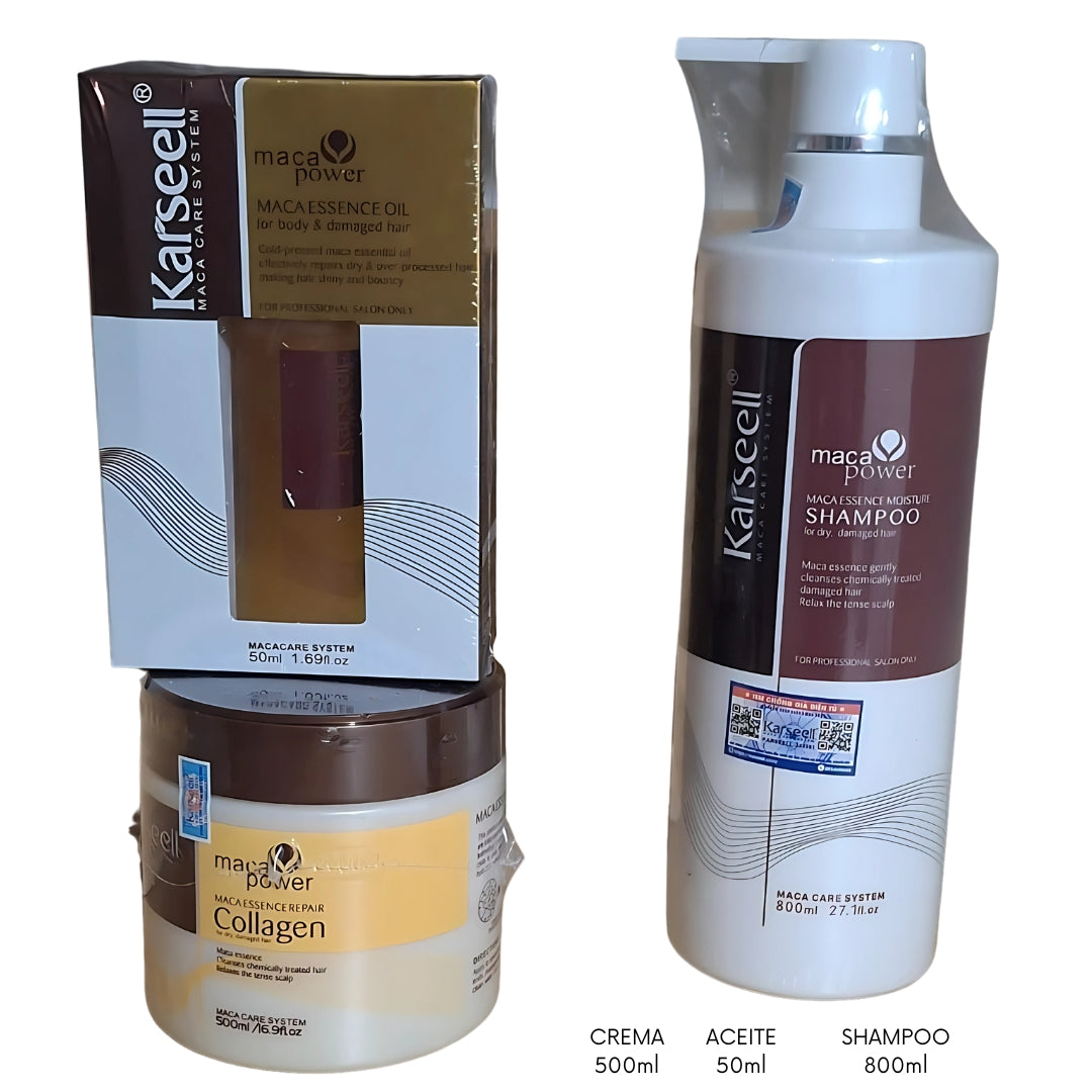 Kit Kerseell X3 (Shampoo + crema maca con colágeno + aceite)
