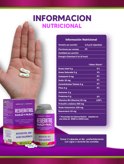 Resveratrol NAD+NAC™: Vitalidad y Bienestar en cápsulas