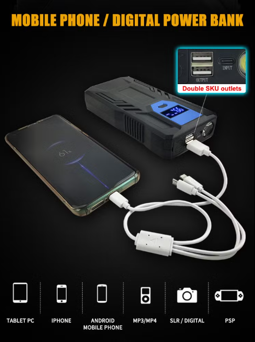 ARRANCADOR PORTÁTIL DE BATERÍA DE AUTO Y CARGADOR DE DISPOSITIVOS™