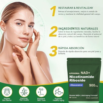 NAD +Resveratrol 900mg- Fómula anti edad™