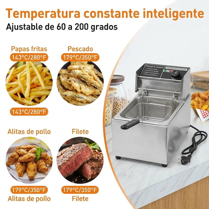 RAF™. Freidora Eléctrica de Acero Inoxidable 6Lt