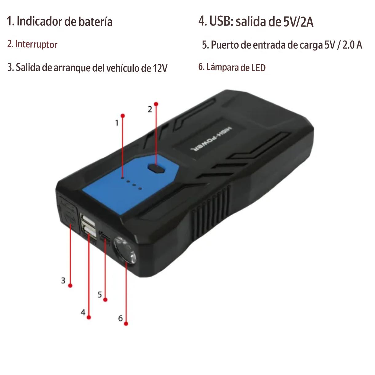 ARRANCADOR PORTÁTIL DE BATERÍA DE AUTO Y CARGADOR DE DISPOSITIVOS™