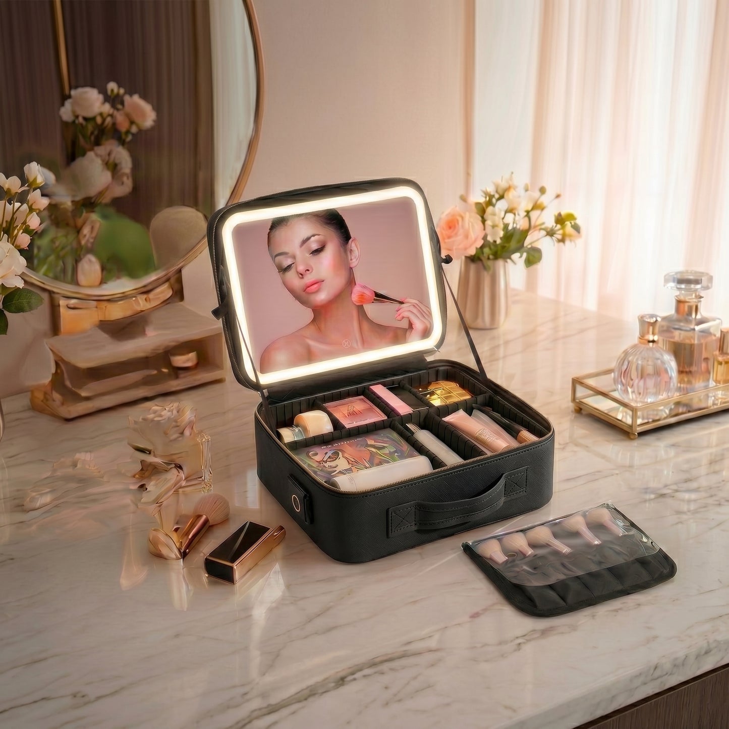 Lumina™. Cosmetiquera con espejo y luz LED