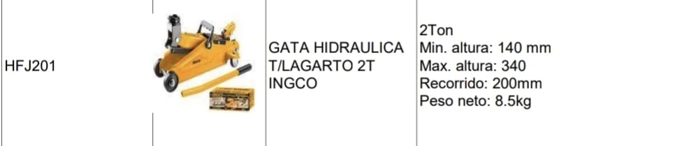 GATA HIDRAULICA  T/LAGARTO 2T  - INGCO ORIGINAL